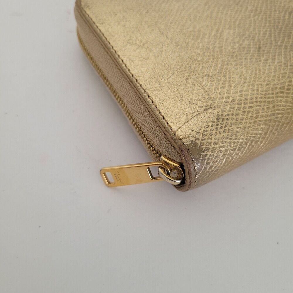 Celine Wallet Leather Gold Metali Card Bill Holder Large Zip Around Continental - Picture 10 of 10